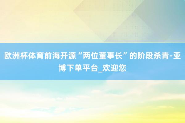 欧洲杯体育前海开源“两位董事长”的阶段杀青-亚博下单平台_欢迎您